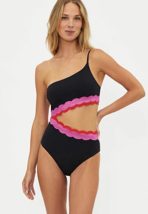 Beach Riot Other - Beach Riot Liora Electric Wave one Piece Swimsuit Large Black Scalloped (AB7)